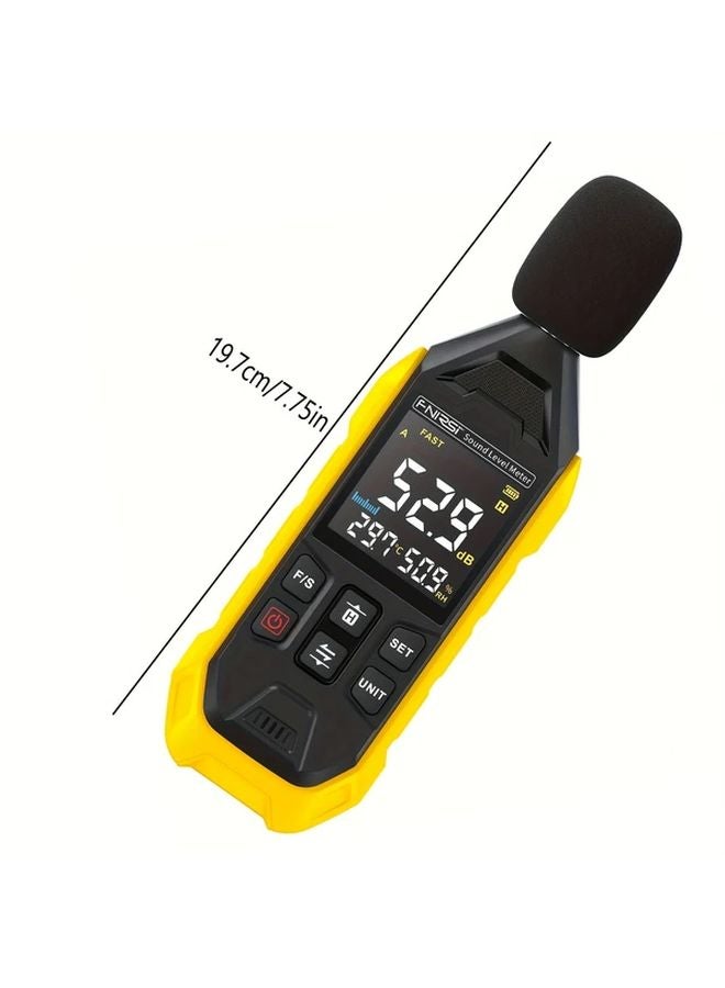 Yellow Digital Sound Level Meter Data Hold Noise Decibel Tester USB Rechargeable - Image 3
