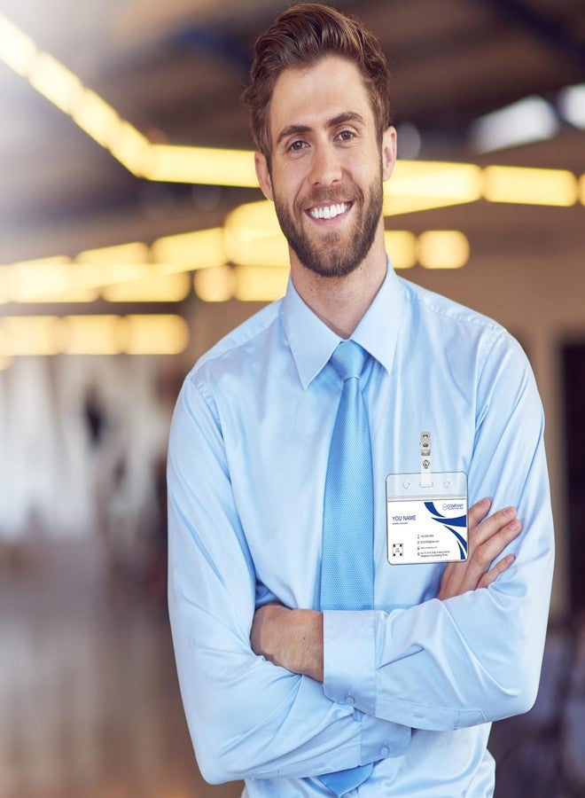 زكوي ٥٠ قطعة من مشابك بطاقات الهوية المعدنية مع أشرطة PVC شفافة، حوامل بطاقات تعريف متينة مع مشبك، مشبك لبطاقات هوية الطلاب والموظفين - Image 5