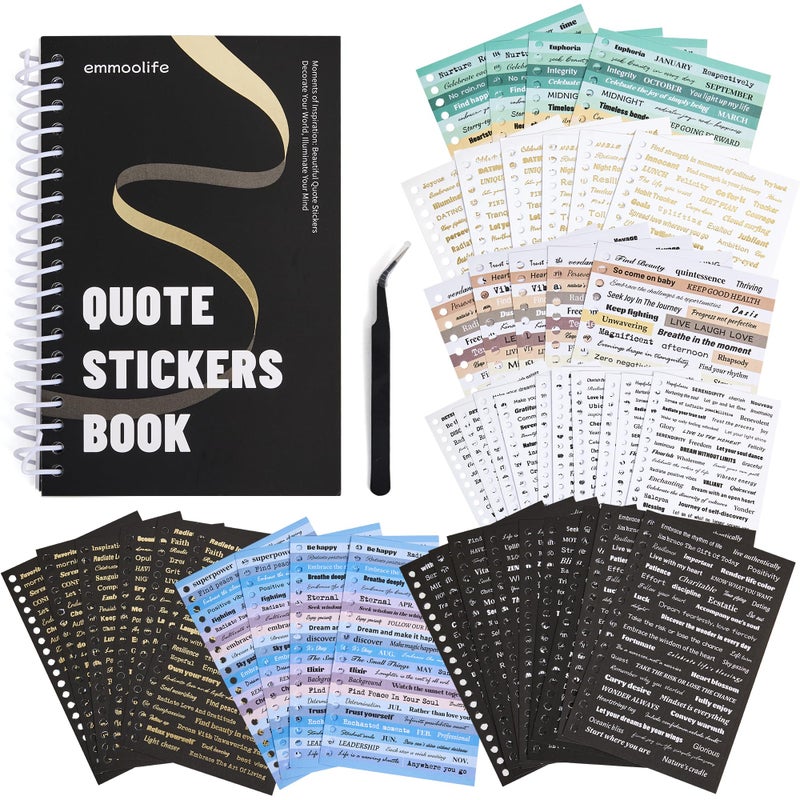emmoolife 2500+ Pcs Word Stickers for Journaling, 50 Sheets Quote Sticker Gold Foil Art Scrapbook Supplies for Junk Journal, Scrapbooking Supplies for Bullet Journal Craft Small Talk Stickers for DIY Gift Card - Image 1
