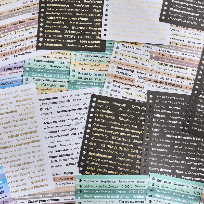 emmoolife 2500+ Pcs Word Stickers for Journaling, 50 Sheets Quote Sticker Gold Foil Art Scrapbook Supplies for Junk Journal, Scrapbooking Supplies for Bullet Journal Craft Small Talk Stickers for DIY Gift Card - Image 4