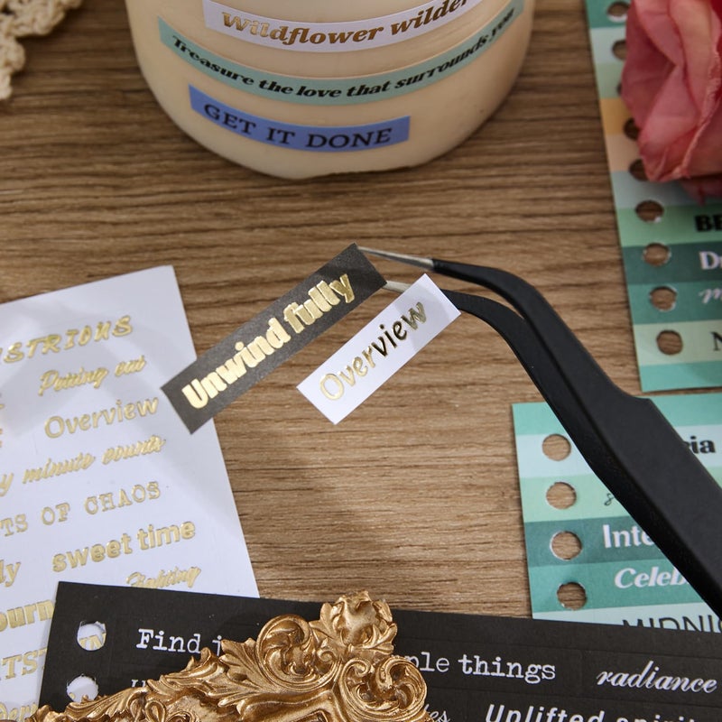 emmoolife 2500+ Pcs Word Stickers for Journaling, 50 Sheets Quote Sticker Gold Foil Art Scrapbook Supplies for Junk Journal, Scrapbooking Supplies for Bullet Journal Craft Small Talk Stickers for DIY Gift Card - Image 5