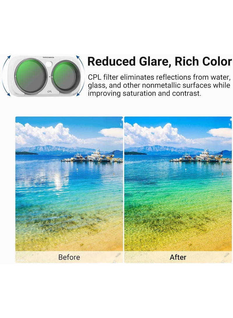 نيوير CPL + ND Filter Set Compatible with Insta360 Luna Ultra Only, Circular Polarizer Neutral Density (ND16 + ND64 + ND256) Action Camera Polarizing Lens Filter Photography Accessories, FL-L04 White - Image 4