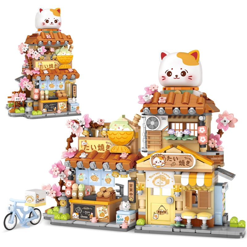 NEWABWN Japanese Street View Taiyaki Shop Mini Building Blocks for Girls 612 MOC Creative Building Toys Cute Panda Building Set Simulation Architecture Construction Toy Gift Idea for Kids Adults 923 PCS - Image 2