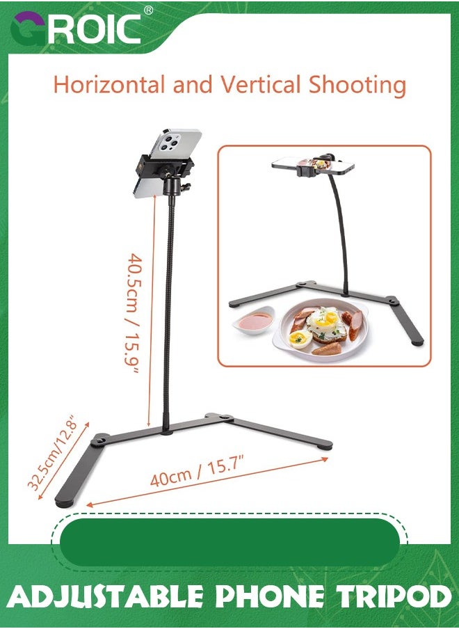 GROIC - Adjustable Phone Tripod, Phone Stand for Recording, Overhead Phone Mount, Tabletop Tripod for Cookie Decorating and Teaching Online Live Streaming and Showing Drawing Sketching Cooking Recording - Image 1
