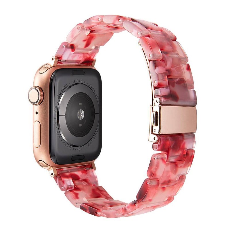 LL Red Resin Bracelet Strap Smartwatch Band Compatible with Apple Watch with Adjustable Fit Replacement Strap for Daily Wear - Image 1