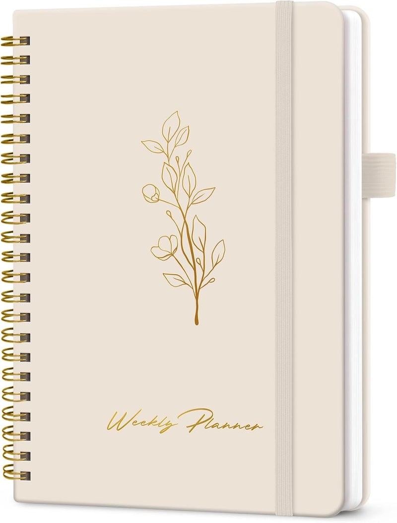 Taja Undated Weekly Planner, Weekly To Do List Notebook with Goal & Habit Tracker Organizer, A5 Weekly Planner Notebook with Spiral Binding, 6.1" x 8.2" - Beige - Image 1