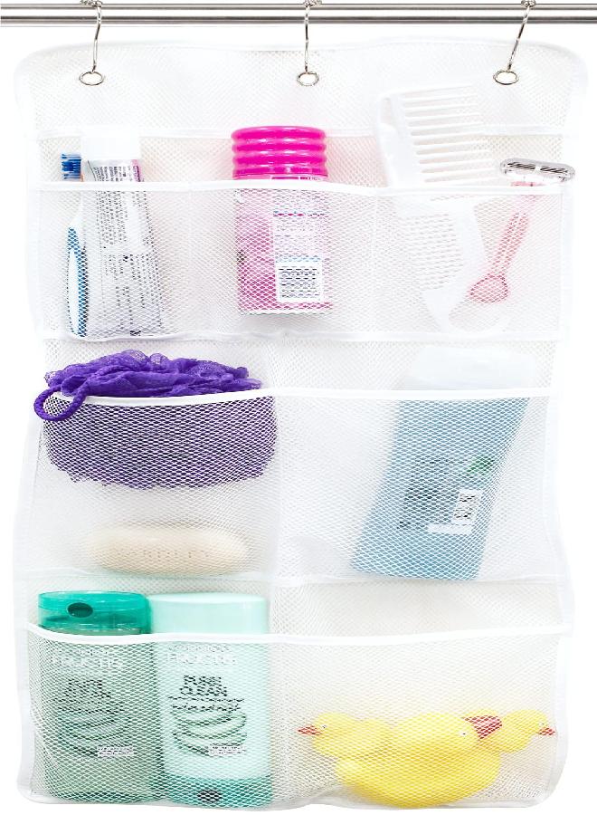 S&T INC. Shower Organizer with Quick Drying Mesh, Bathroom Caddy Organizer with 7 Pockets to Hold Toiletries, Shampoos, Soaps, and Loofahs, 14 Inch by 30 Inch, White, 1 Pack - Image 1