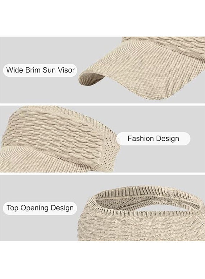 3Pcs Sun Visor Hats for Women, Wide Brim Sun Hats for Women UV Protection, Ponytail Quick Drying Knitted Elastic Running Visors with Empty Top for Outdoor Activities - Image 4