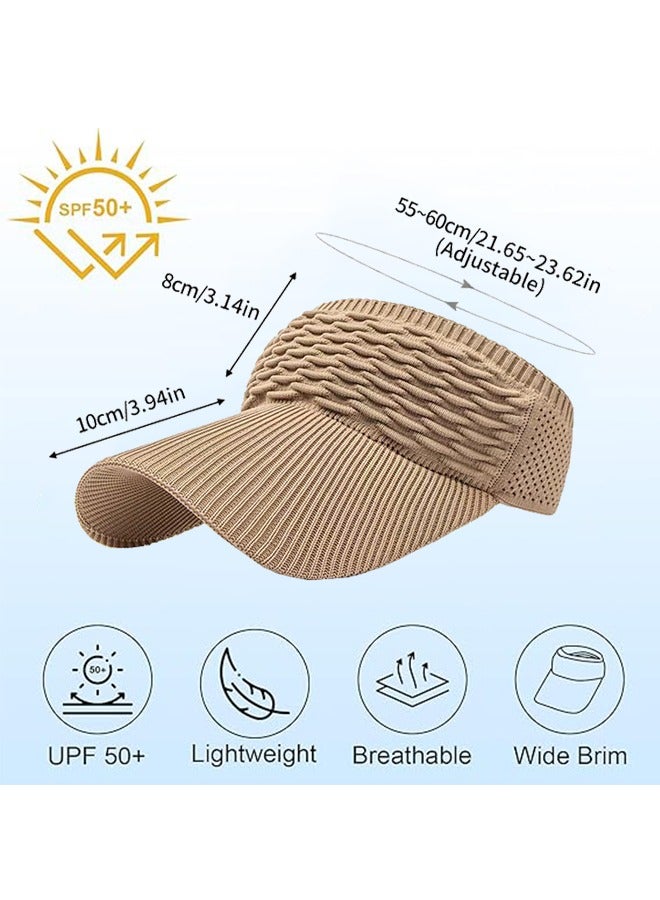 3Pcs Sun Visor Hats for Women, Wide Brim Sun Hats for Women UV Protection, Ponytail Quick Drying Knitted Elastic Running Visors with Empty Top for Outdoor Activities - Image 3