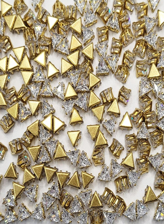 INDIKONB Sew On Rhinestones Kundan Stone Beads for Craft, Embroidery, Jewellery Making, Aari & Maggam Work | Stones for Dress & Bangle Decoration (Triangle 5X5X5), Gold - Image 1