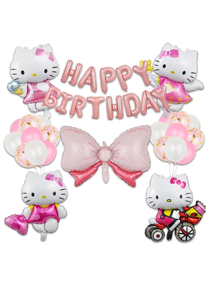 KT Cat Aluminum Foil Balloon Set Cartoon Hello Kitty Baby First Birthday Party Scene Decoration Decoration