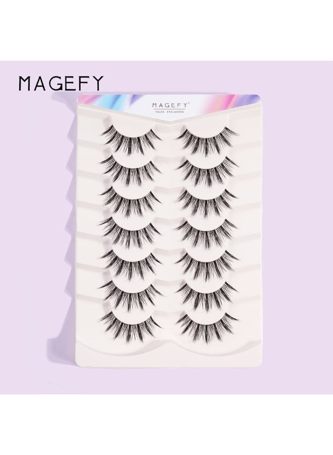 Lashes False Eyelashes Cat Eyes Wispy Natural Faux Mink Lashes 7 Pairs Pack Light Volume Short Fake Eye Lashes 3D Artificial Lashes Fluffy and Soft Lash Set - view 2