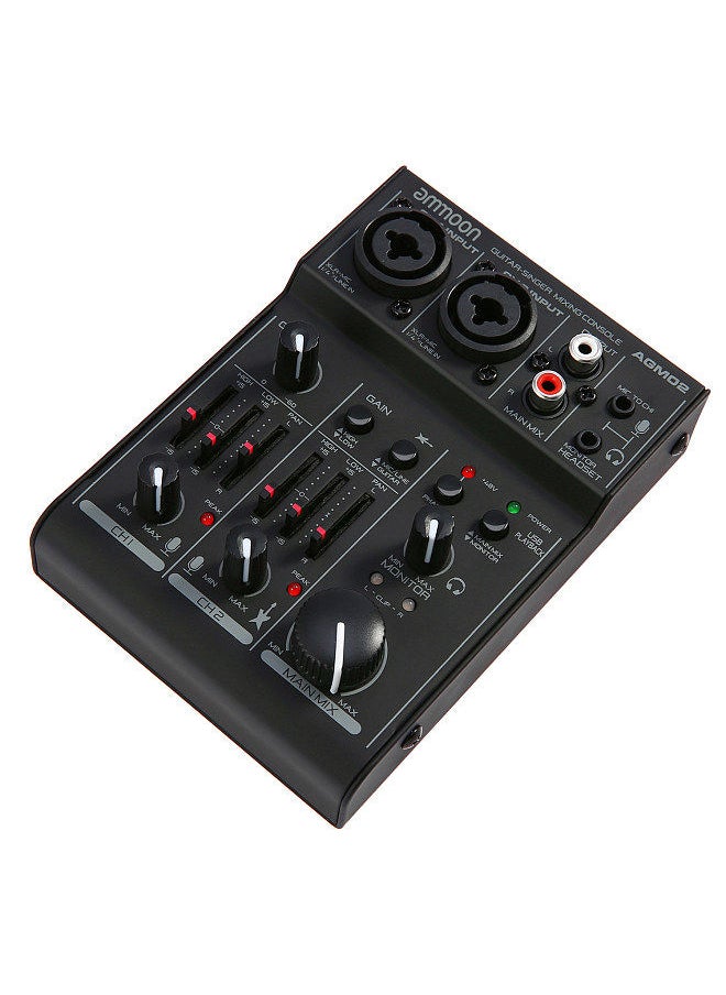 ammoon - AGM02 Mini 2-Channel Sound Card Mixing Console Digital Audio Mixer 2-band EQ Built-in 48V Phantom Power 5V USB Powered for Home Studio Recording DJ Network Live Broadcast Karaoke - Image 1