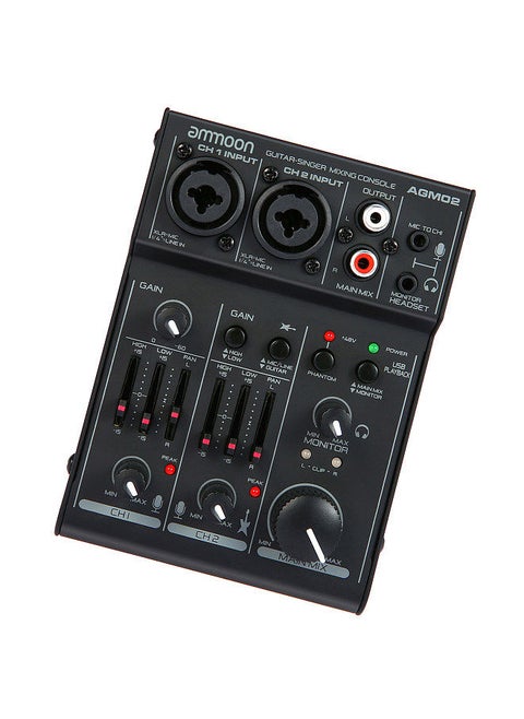 AGM02 Mini 2-Channel Sound Card Mixing Console Digital Audio Mixer 2-band EQ Built-in 48V Phantom Power 5V USB Powered for Home Studio Recording DJ Network Live Broadcast Karaoke