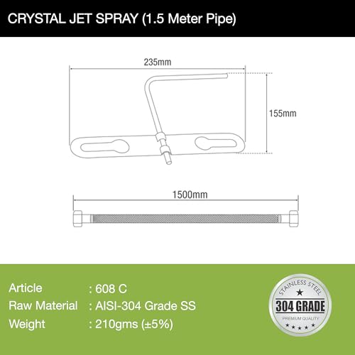 LIPKA 1.5 Meter Crystal Jet Spray with Pipe for Toilet Commode Seat | 304 Grade Stainless Steel | Toilet Bidet Jet Hands Free Jet Spray/Health Faucet Toilet Commode Jet Spray Set - Image 2