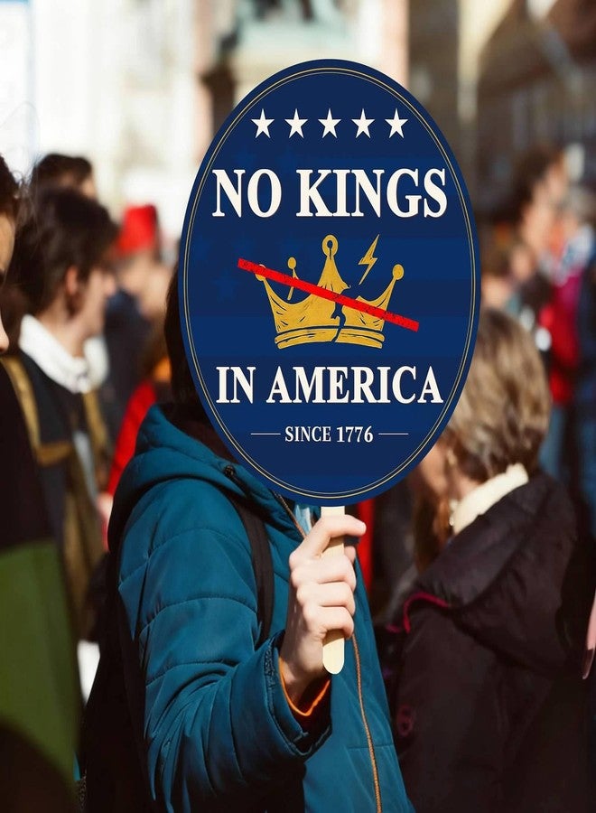 EZISHIPS No Kings In America Sign with Stick – 12" Single-Sided Round Handheld Outdoor Sign for Events, Blue - Image 4