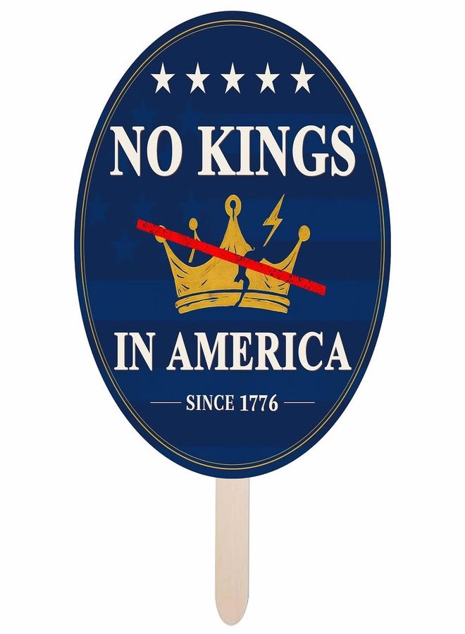 EZISHIPS No Kings In America Sign with Stick – 12" Single-Sided Round Handheld Outdoor Sign for Events, Blue - Image 1