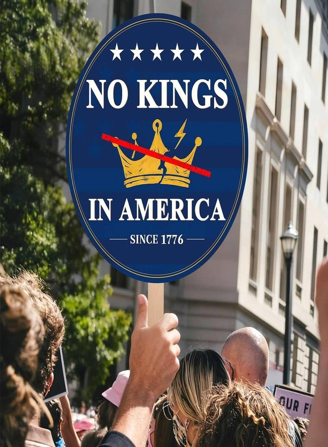 EZISHIPS No Kings In America Sign with Stick – 12" Single-Sided Round Handheld Outdoor Sign for Events, Blue - Image 5