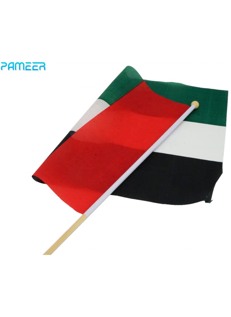 PAMEER - 12 Pcs 12inch x 9inch UAE National Day Celebration Flags Hand Held Flags Emirati National Days Flags Wood Hand Grip UAE Flags for Cars Home Office Desk National Day Martyrs Day Flag Day Celebrations - Image 1