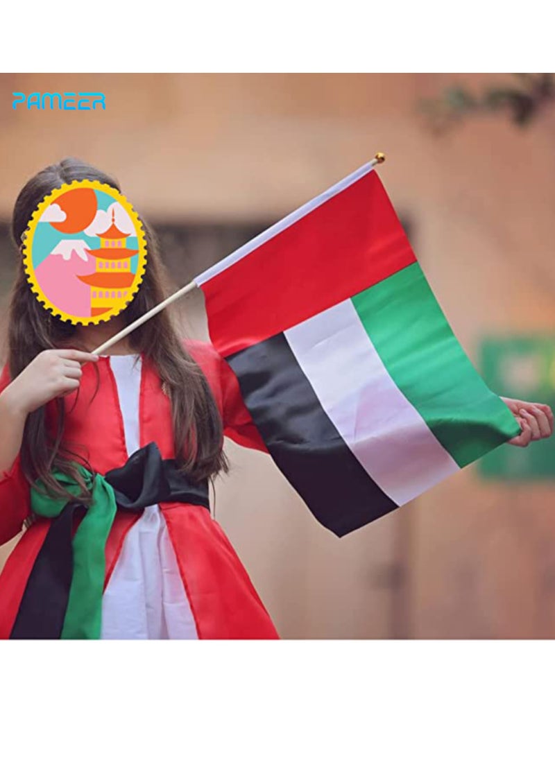 PAMEER - 12 Pcs 12inch x 9inch UAE National Day Celebration Flags Hand Held Flags Emirati National Days Flags Wood Hand Grip UAE Flags for Cars Home Office Desk National Day Martyrs Day Flag Day Celebrations - Image 1