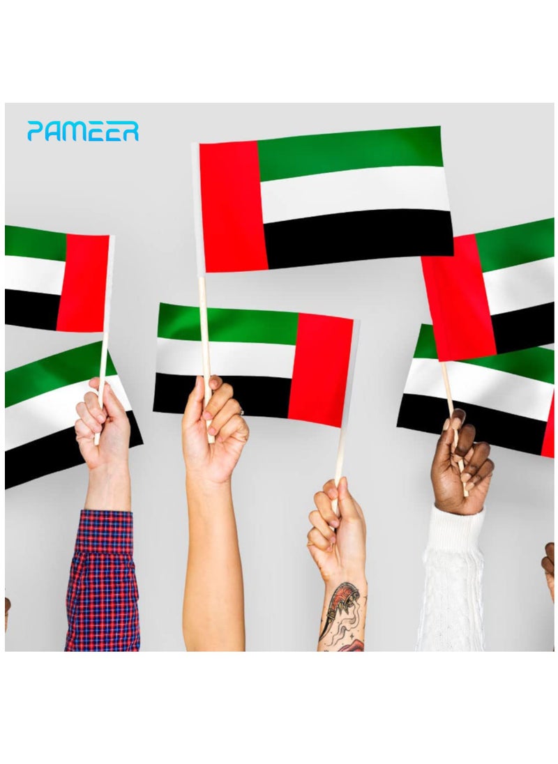 PAMEER - 12 Pcs 12inch x 9inch UAE National Day Celebration Flags Hand Held Flags Emirati National Days Flags Wood Hand Grip UAE Flags for Cars Home Office Desk National Day Martyrs Day Flag Day Celebrations - Image 1