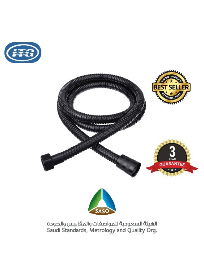 ITG Shower Hose 1.5m Matte Black, Flexible Handheld Shower Pipe with Brass Insert & Nut, Anti-Leak, Universal Fit for All Shower Heads, Bathroom Replacement Hose - Image 1