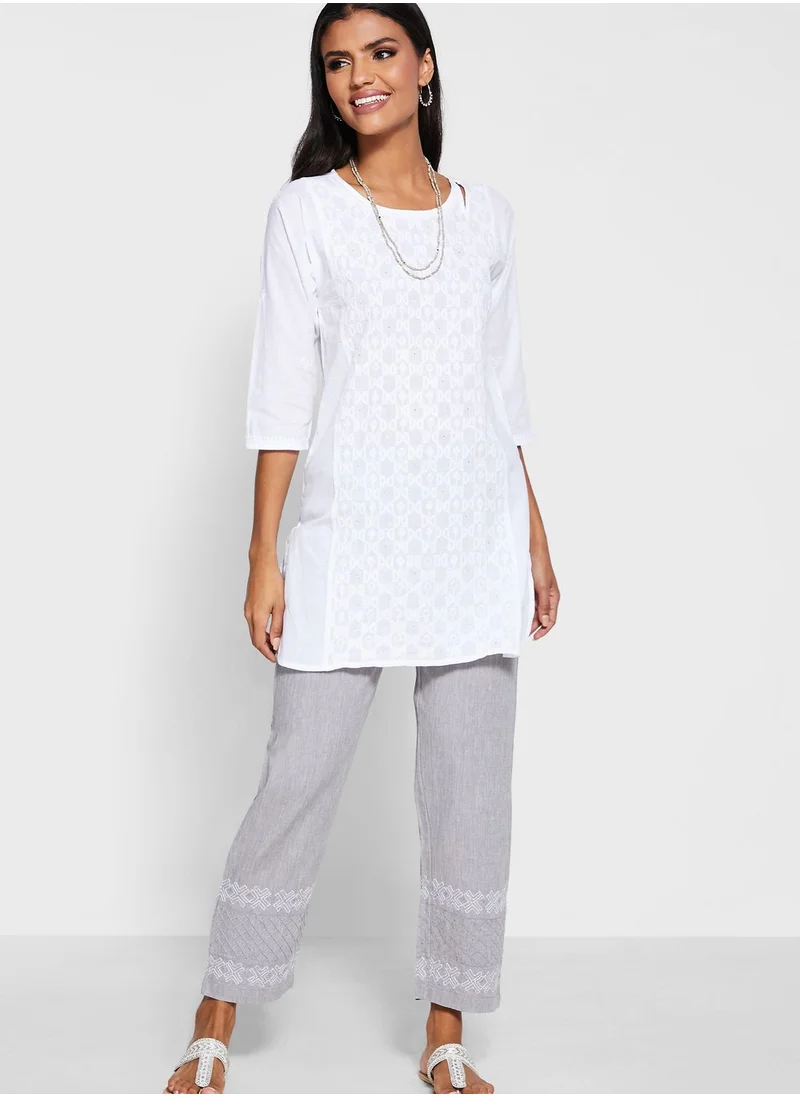 Fabindia Embroidered Wide Leg Pants