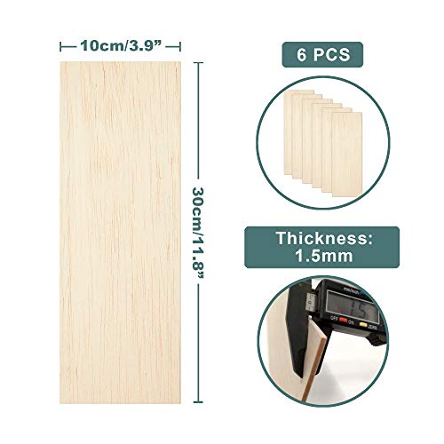CRAFTIFF Balsa Wood Sheets Unfinished Thin Wood Pieces for Crafts 1/16 Thick 12"x4" - Pack of 6 (12"x4", Pack of 6) - Image 2
