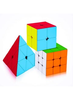D ETERNAL Cube Combo Set Of 2X2 3X3 And Pyramid Pyraminx Triangle High Speed Stickerless Magic Cube Puzzle, Kids And Professionals  - Image 1