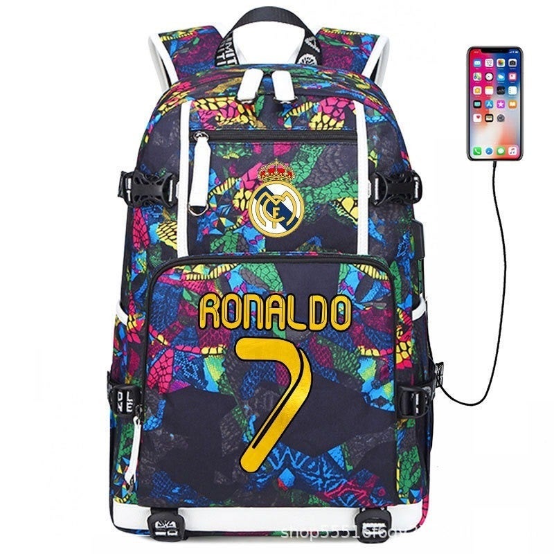 Football Star Backpack for Kids & Adults - Large Capacity Sports Backpack with USB Port, Waterproof Oxford Fabric, Breathable & Durable, Ideal for Soccer, Basketball, Gym, Travel
