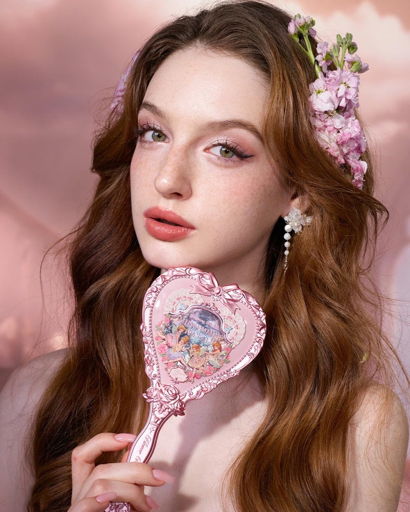 Flower Knows Midsummer Fairytales Hand Mirror,Vintage Heart Handheld Mirror,Fancy & Pretty Princess Handheld Mirror with Long Handle,Gift for Girls & Women(Milky Pink) - Image 4