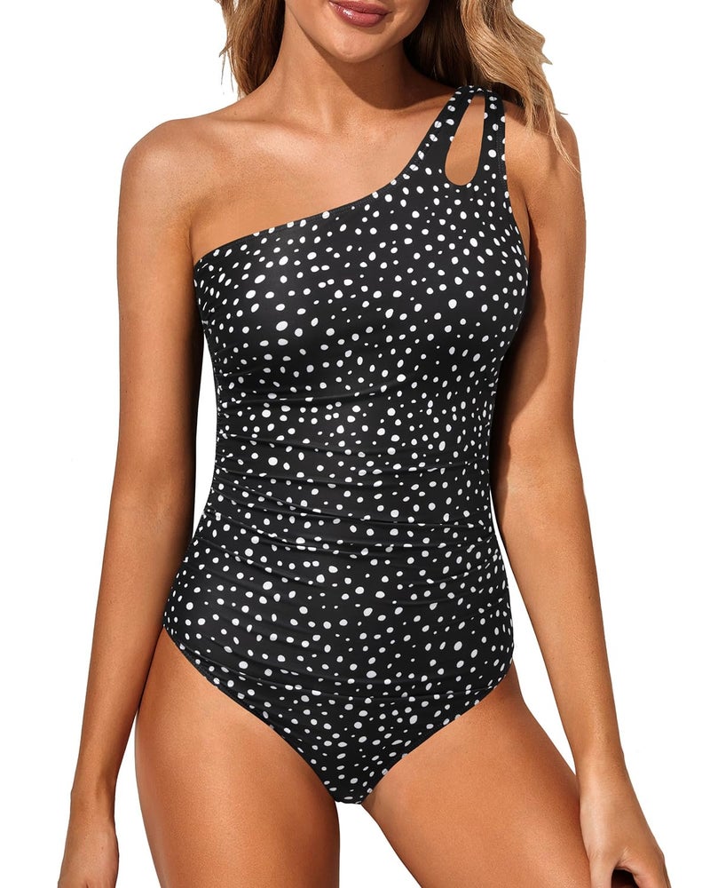 Holipick One Shoulder One Piece Swimsuit for Women Tummy Control Bathing Suits Modest Full Coverage Keyhole Swimwear - Image 1