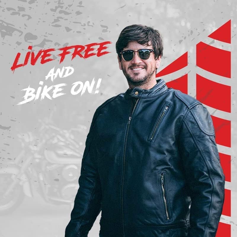 HWK Men's Black Leather Motorcycle Jacket with CE Armor - Cafe Racer Style - Image 3