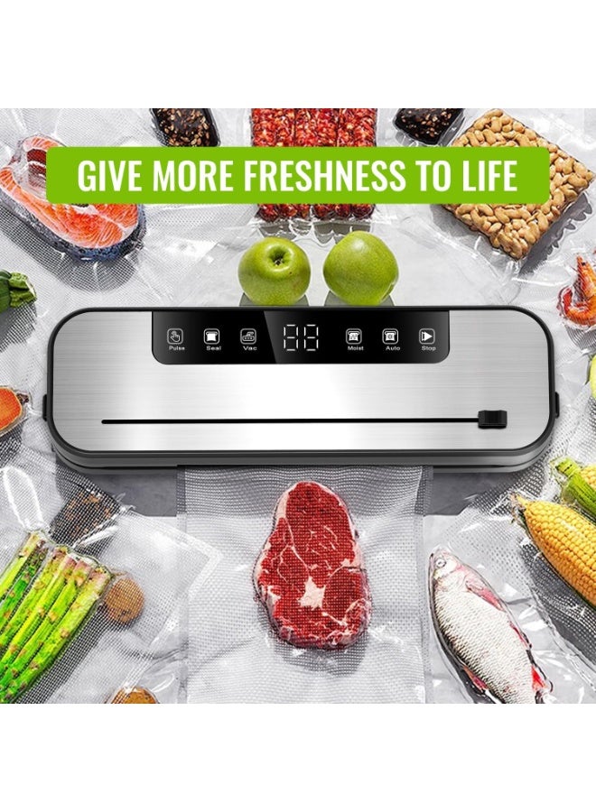 جورونب آلة تغليف الطعام بالتفريغ ٥ في ١، قوة شفط ٧٥ كيلو باسكال، شريط غلق ١١.٨ بوصة، تنظيف بضوء بنفسجي، قاطع انزلاقي مدمج، وضعان للجفاف والرطوبة، شاشة LED، ١٠ أكياس تفريغ متضمنة - Image 5