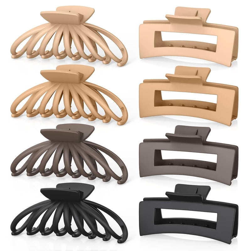 Large Matte Square Nonslip Hair Claw Clips 475 Strong Hold Big Neutral Hair Accessories for Long Hair for Women and Girls 8 Pack