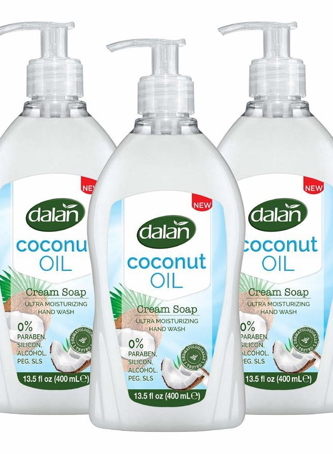 Dalan كريم زيت جوز الهند السائل المنظف لليدين مرطب للغاية للأيدي العادية والجافة شعور نظيف وناعم (13.5 أونصة سائلة / 400 مل (عبوة من 3)) - Image 1
