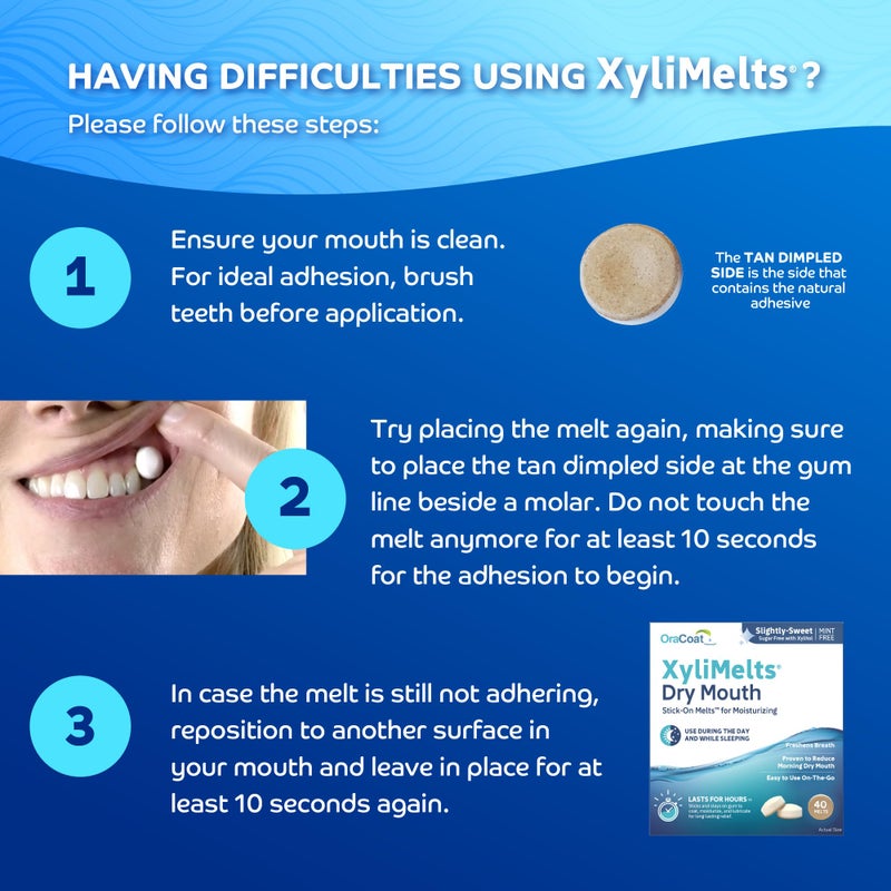 Oracoat XyliMelts for Dry Mouth Night Time or Day - Moisturizing Dry Mouth Adhering Discs, Sugar Free with Xylitol, 40 Count, Slightly-Sweet Flavor, 8-Hour Relief - Image 3