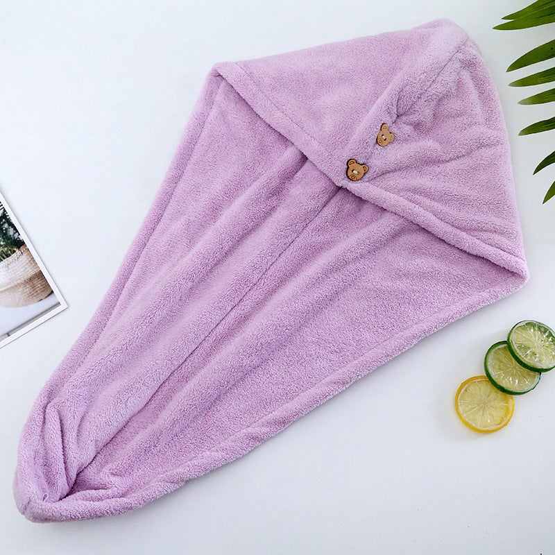 Generic Super Absorbent Hair Drying Cap Towel Wrap Thick Shower Cap Double layer purple 