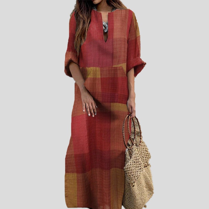 Vintage Ethnic Cotton-Linen Print Dress Long Sleeve Loose Flared 2026 - Image 1
