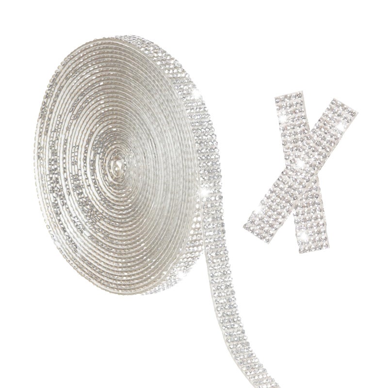 Marrywindix 5 Yards Self Adhesive Rhinestone Ribbons Glittery Sliver Crystal Strips Diamond Crystal Rhinestone Ribbon Roll Stickers for DIY Crafts Fabric Car Shoes Decoration