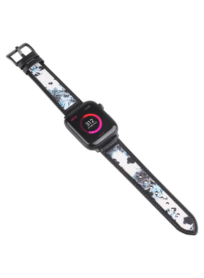 Replacement Strap Ink Painting Leather Watch Band For Apple Watch Ultra 49mm&Watch Ultra 2 49mm / Series 9&8&7 45mm / SE 3&SE 2&6&SE&5&4 44mm / 3&2&1 42mm Blue