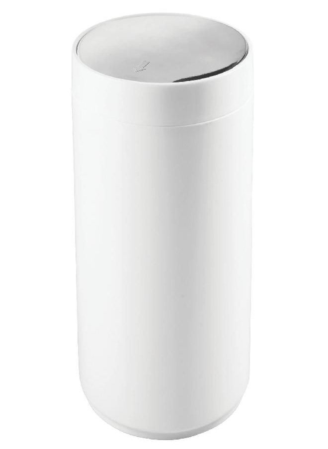 mDesign Small Round Plastic Trash Can Wastebasket, Garbage Container Bin with Swing Top Lid - for Bathrooms, Kitchens, Home Offices - 1.3 Gallon/5 Liter - White/Chrome - pzsku/Z7F6735E959B5F2E1184EZ/45/_/1692791296/94a29bfd-e5c0-4443-ba86-7d711f707109