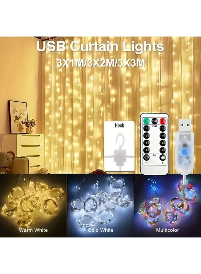 300 مصباح LED ستارة أضواء دافئة بخيط بطول 8 أمتار، 8 أوضاع تشغيل، يعمل بالطاقة عبر منفذ USB للمنزل والحديقة - Image 2