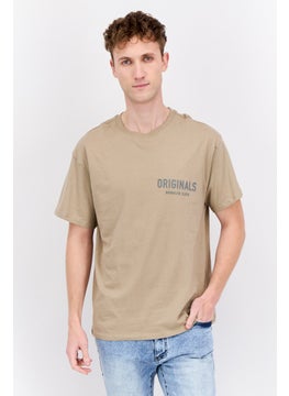 Originals by Brooklyn Cloth Men Crew Neck Short Sleeve Brand Logo T-Shirts, Tan  - Image 1