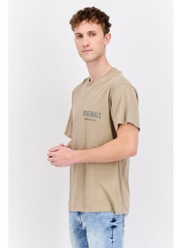 Originals by Brooklyn Cloth Men Crew Neck Short Sleeve Brand Logo T-Shirts, Tan  - Image 2
