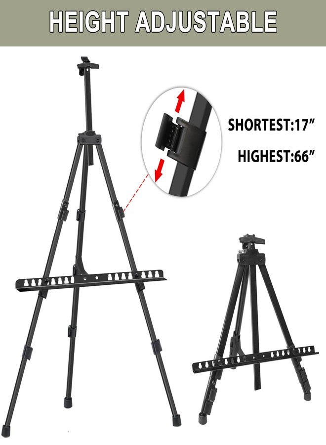PUJIANG Adjustable Aluminum Art Easel Stand for Painting & Display - Portable, Foldable, Lightweight (17" to 66" Height) - Ideal for Canvas, Tabletop, Floor Use - with Carry Bag (Black) - Image 3