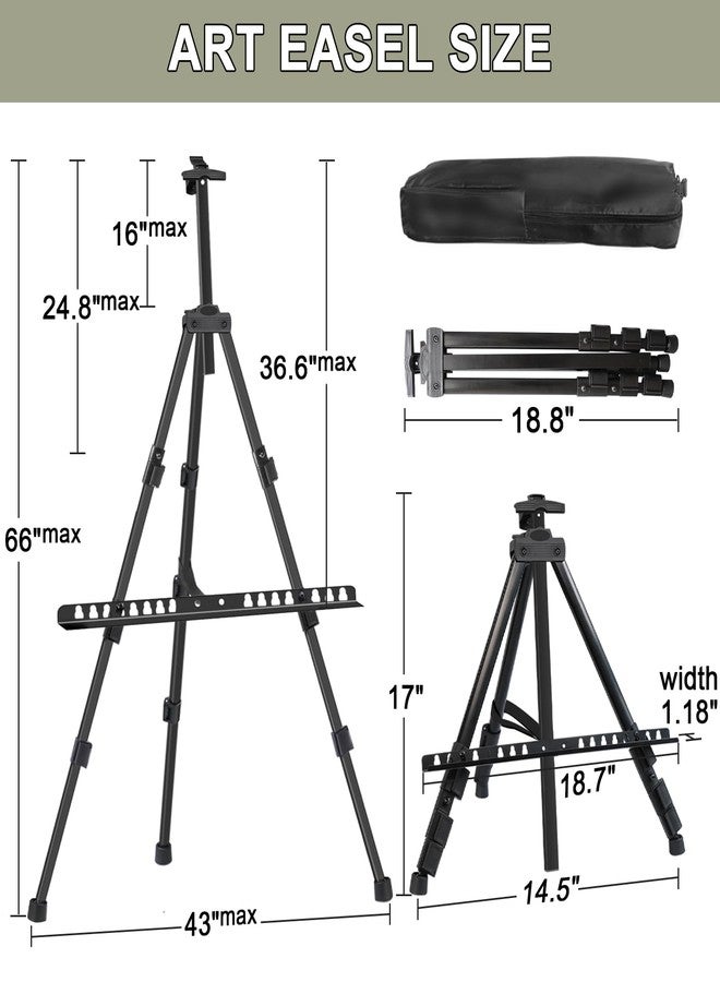 PUJIANG Adjustable Aluminum Art Easel Stand for Painting & Display - Portable, Foldable, Lightweight (17" to 66" Height) - Ideal for Canvas, Tabletop, Floor Use - with Carry Bag (Black) - Image 5