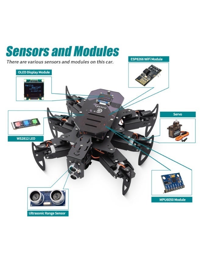 Adeept Ultimate Hexapod Spider Robot Kit Metal Body, Arduino Compatible Programming Platform, WiFi & IR Remote Control, OLED Display, Python & APP Support, Bionic Six-Legged STEM Robotics Education System (Controller Board Not Included) - Image 3