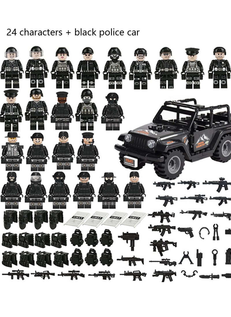 Military Building Block Set Police Car Police Doll Small Particle Assembly Toys (24 Characters + Black Police Car)  - Image 2