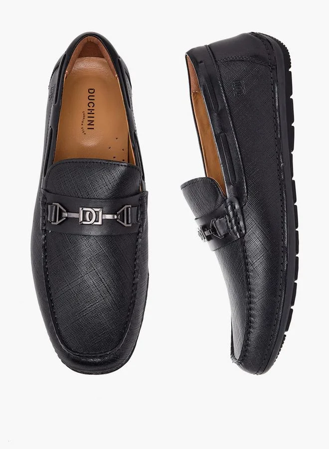 دوتشيني Men Textured Leather Slip-On Loafers